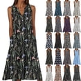 thumbnail image 1 of Horkkom Boho Dresses for Women Floral Print V Neck Maxi Dresses Summer Beach Sleeveless Dress with Pockets XXXXL, 1 of 6