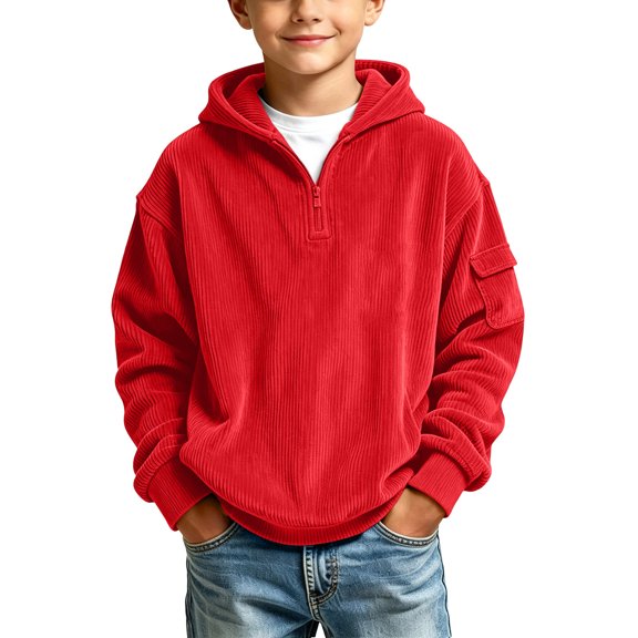 Horkkom Boys Hoodies Girls Solid Color Quarter Zip Pullover Hoodie Warm Casual Corduroy Sweatshirts 3-4 Years