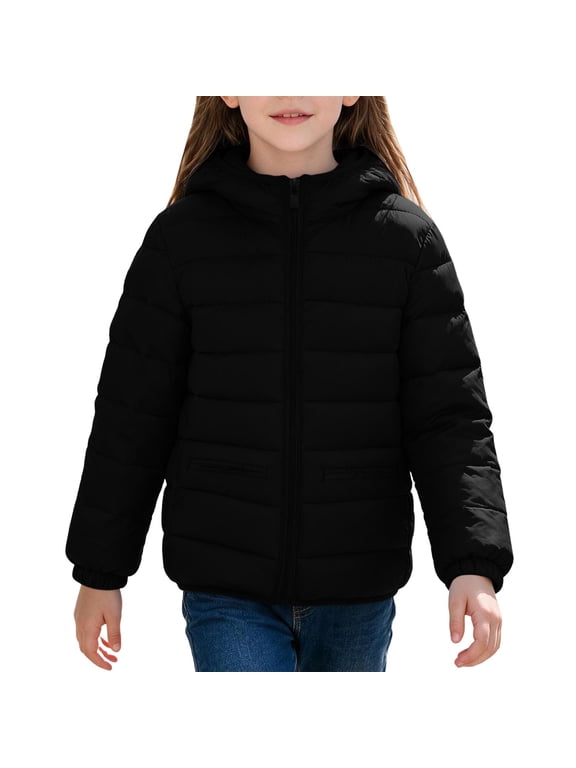 Boys Winter Coat Girls Zip Up Solid Color Hooded Jackets Lightweight Warm Quilted Jacket with Pockets 10 Years