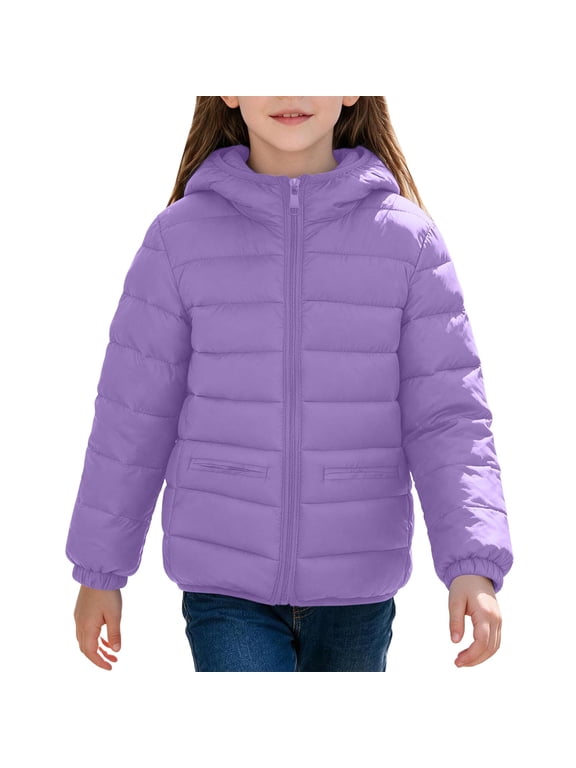 Boys Winter Coat Girls Zip Up Solid Color Hooded Jackets Lightweight Warm Quilted Jacket with Pockets 10 Years