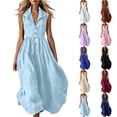 thumbnail image 1 of Horkkom Button Down Dress for Women Summer Collar V Neck Maxi Dresses Casual Sleeveless Pleated Dresses L, 1 of 7