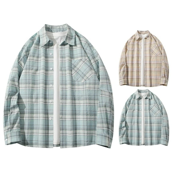 Horkkom Button Down Shirt Men Long Sleeve Casual Western Shirts Plaid Printed Comfy Flannel Shirt with Pocket, Gifts for Men XL, Gifts for Men