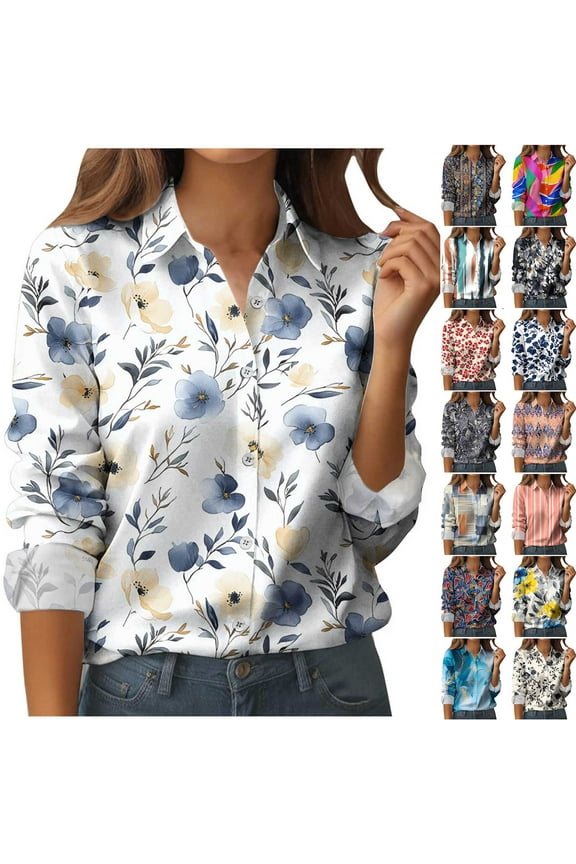 Button Down Shirts for Women Dressy Floral Printed Long Sleeve Blouse Business Casual Work Tops XL, Gifts for Women