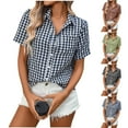 thumbnail image 1 of Horkkom Button Down Shirts for Women Plaid Print Short Sleeve Shirts Summer Casual Tops with Pocket L, 1 of 10