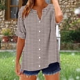thumbnail image 1 of Horkkom Button Down Shirts for Women Spring Summer V Neck Short Sleeve Tops Plaid Print Loose Casual Tops L, 1 of 5