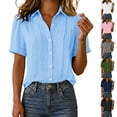 thumbnail image 1 of Horkkom Button Down Shirts for Women Summer Linen Short Sleeve Tops Dress Business Work Casual Tops XXL, 1 of 10