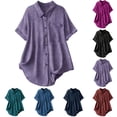 thumbnail image 1 of Horkkom Button Down Shirts for Women Summer Plus Size Short Sleeve Tops Solid Color Casual Tunic Tops with Pocket XXL, 1 of 7