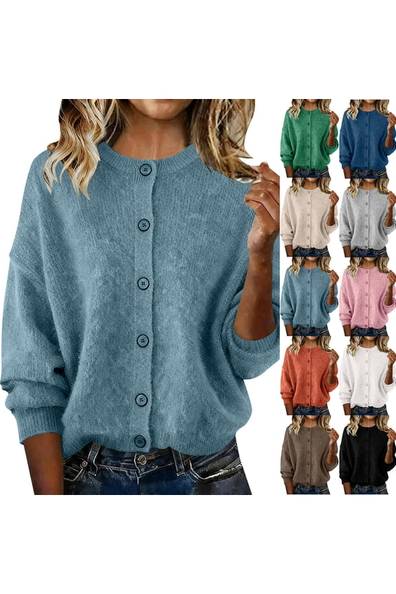 Button Down Sweaters for Women Long Sleeve Button Up Cardigans Sweaters Casual Solid Color Sweaters L