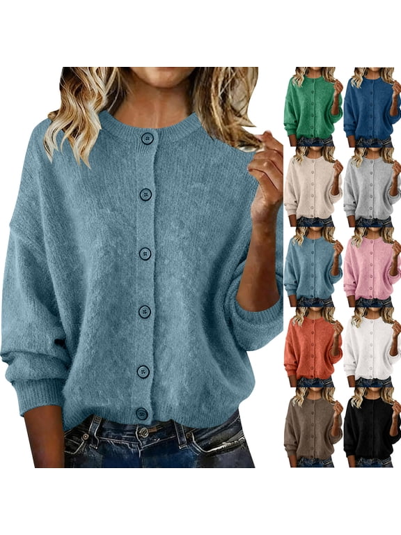 Button Down Sweaters for Women Long Sleeve Button Up Cardigans Sweaters Casual Solid Color Sweaters S