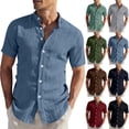 thumbnail image 1 of Horkkom Button Up Shirt Men Solid Color Button Down Short Sleeve Shirts Summer Beach Loose Casual Shirts XXL, 1 of 8