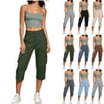 thumbnail image 1 of Horkkom Capri Cargo Pants for Women Button Zip Elastic Waist Pants Outdoor Casual Hiking Pants with Pockets XL, 1 of 8