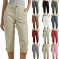 thumbnail image 1 of Horkkom Capri Pants for Women Zipper Solid Color Dress Pants Summer Casual Work Pants with Pockets L, 1 of 8