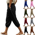 thumbnail image 1 of Horkkom Capris for Women with Pockets Solid Color Elastic Waist Pants Casual Loose Comfy Capri Pants S, 1 of 10