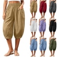 thumbnail image 1 of Horkkom Capris for Women with Pockets Solid Color Elastic Waist Pants Summer Casual Loose Pants L, 1 of 9