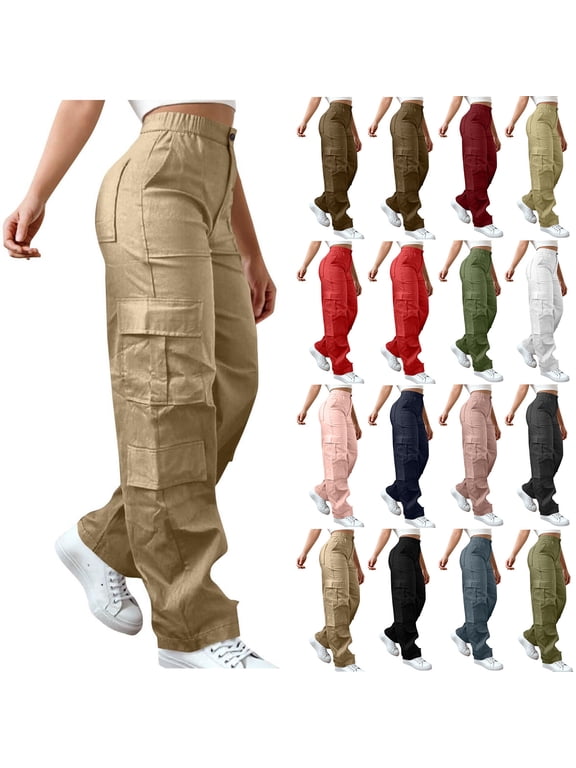Cargo Pants Women Button Zip High Waisted Pants Athletic Climbing Hiking Pants with Pockets XXL, Gifts for Women