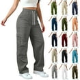 thumbnail image 1 of Horkkom Cargo Pants Women Solid Color High Waisted Pants with Pockets Casual Athletic Hiking Sweatpants L, 1 of 10