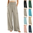 thumbnail image 1 of Horkkom Cargo Pants Women Solid Color High Waisted Wide Leg Pants Lightweight Casual Workout Hiking Pants with Pockets XL, 1 of 7