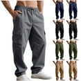 thumbnail image 1 of Horkkom Cargo Pants for Men Elastic Waist Drawstring Hiking Pants Workout Casual Loose Work Pants with Pockets L, 1 of 10