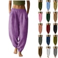 thumbnail image 1 of Horkkom Casual Pants for Women Cotton Elastic Waist Cuffed Pants Solid Color Loose Comfy Pants with Pockets L, 1 of 6