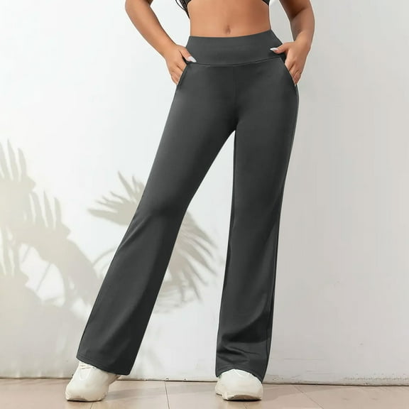 Horkkom Casual Pants for Women for Work Elastic Waist Yoga Pants Casual Solid Color Athletic Workout Pants with Pockets, Gifts for Women