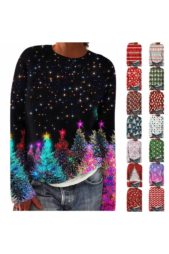 Christmas Sweaters for Women Christmas Tree Print Ugly Sweater Funny Party Holiday Shirts XL