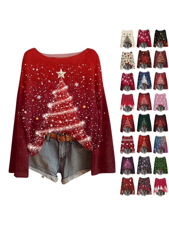 Christmas Sweaters for Women Xmas Snowflakes Print Ugly Sweater Holiday Party Sweaters S