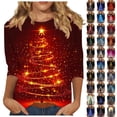 thumbnail image 1 of Horkkom Christmas Tops for Women Funny Christmas Tree Print Holiday Shirts Plus Size Crewneck 3/4 Length Sleeve Tops S, 1 of 6