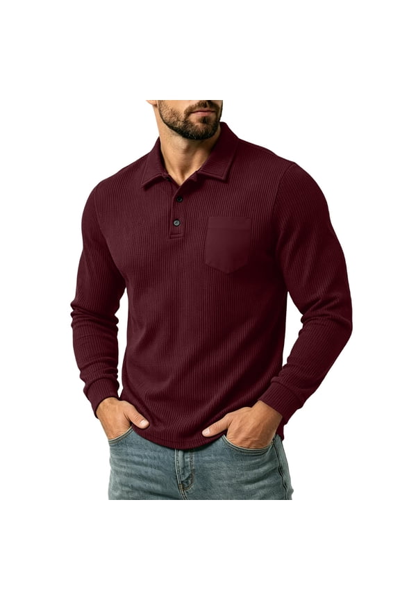 Collared Shirt Men Casual Work Button Down Shirts Long Sleeve Pullover Basic Tees with Pockets M