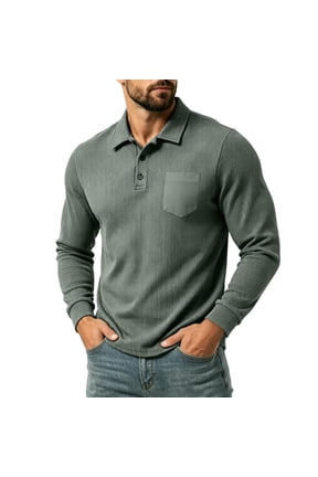 Collared Shirt Men Casual Work Button Down Shirts Long Sleeve Pullover Basic Tees with Pockets S