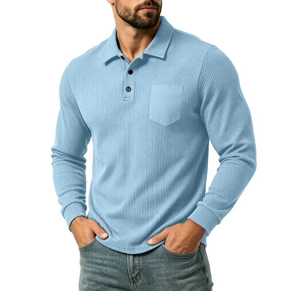 Horkkom Collared Shirt Men Casual Work Button Down Shirts Long Sleeve Pullover Basic Tees with Pockets XL