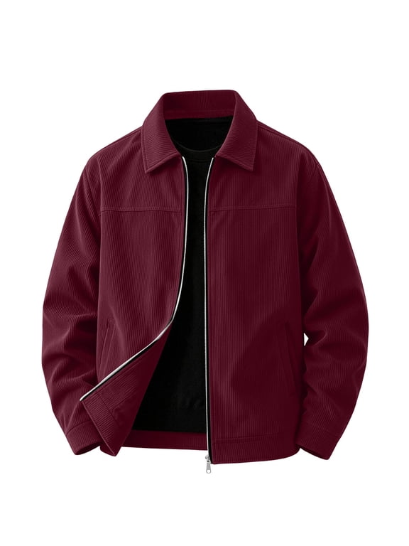 Corduroy Jacket Men Solid Color Loose Zip Up Jacket Casual Fall Jackets with Pockets L, Gifts for Men