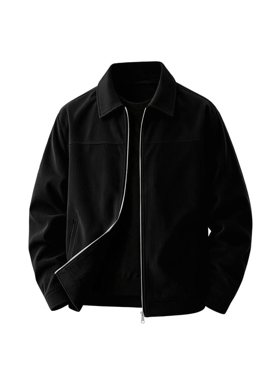 Corduroy Jacket Men Solid Color Loose Zip Up Jacket Casual Fall Jackets with Pockets M, Gifts for Men