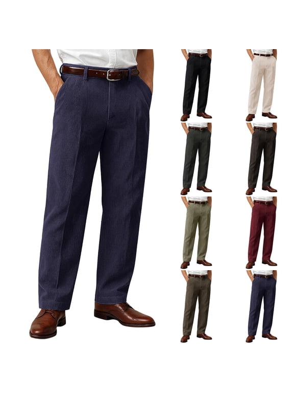 Corduroy Pants Men Button Work Dress Pants Loose Zip up Casual Pants with Pocket 29