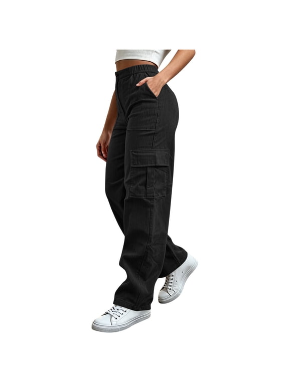 Corduroy Pants Women Straight Leg Button Zipper Cargo Pants Outdoor Track Hiking Pants with Pockets, S-2XL