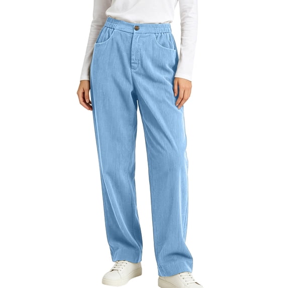 Horkkom Corduroy Pants Women Wide Leg Baggy Button Zipper Pants Business Casual Fall Winter Pants with Pockets S