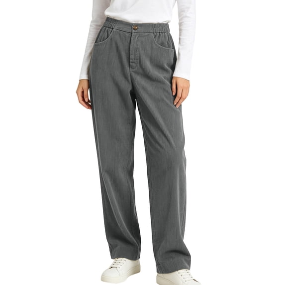 Horkkom Corduroy Pants Women Wide Leg Baggy Button Zipper Pants Business Casual Fall Winter Pants with Pockets XL