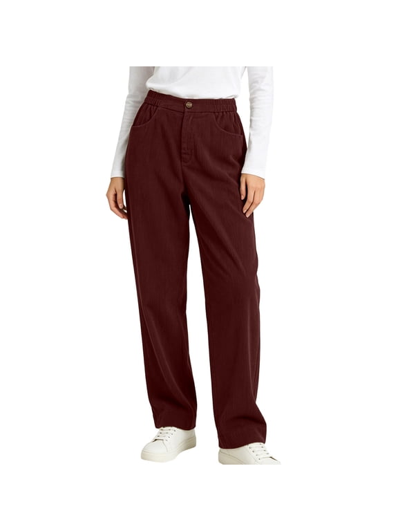 Corduroy Pants Women Wide Leg Baggy Button Zipper Pants Business Casual Fall Winter Pants with Pockets XL