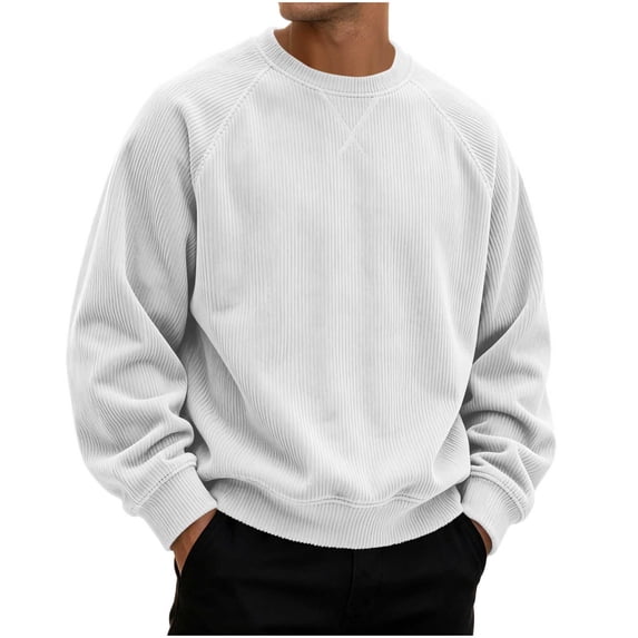 Horkkom Corduroy Shirt Men Solid Color Crew Neck Work Casual Shirts Long Sleeve Oversized Fall Shirt XXXL