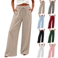 thumbnail image 1 of Horkkom Cotton Linen Pants Women Elastic Waist Drawstring Wide Leg Pants Summer Casual Loose Pants with Pockets M, 1 of 8