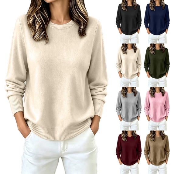 Horkkom Crew Neck Sweater for Women Long Sleeve Solid Color Knit Sweater Warm Soft Pullover Sweaters, S-3XL