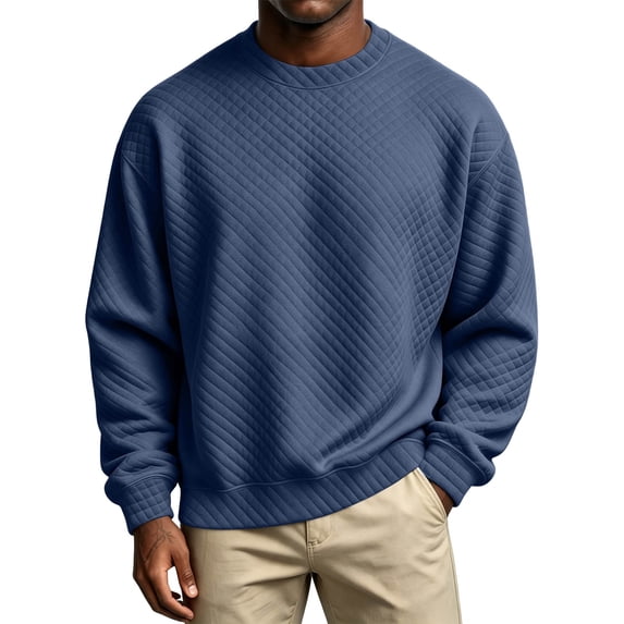 Horkkom Crewneck Sweatshirt Men Solid Color Pullover Oversized Sweatshirts Comfort Casual Sweatshirt L