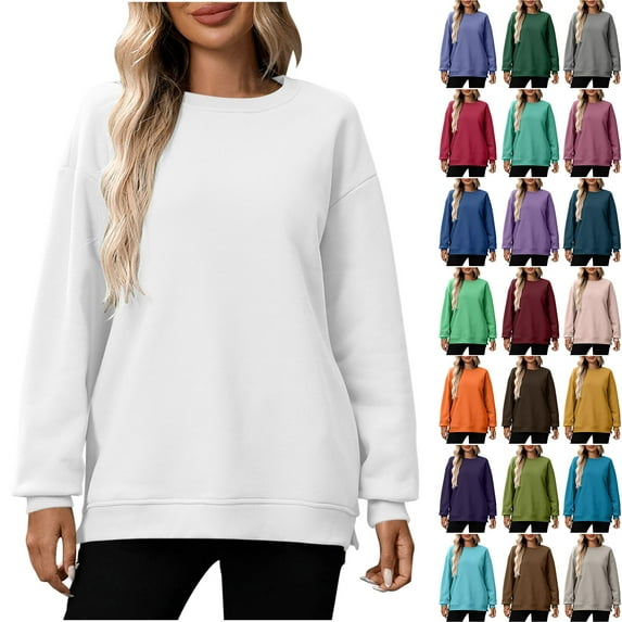 Horkkom Crewneck Sweatshirts Women Fleece Pullover Sweatshirt Solid Color Fall Outfits with Pockets S, Gifts for Women