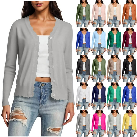 Horkkom Cropped Cardigan for Women Button Down Long Sleeve Sweaters Casual Lightweight Open Front Cardigan XL, Gifts for Women