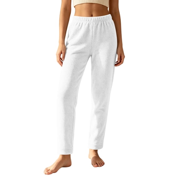 Horkkom Elastic Waist Pants for Women Straight Leg Fleece Lined Comfy Pants Thick Warm Winter Pants with Pockets, S-2XL