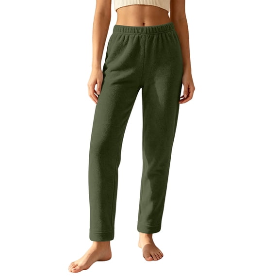 Horkkom Elastic Waist Pants for Women Straight Leg Fleece Lined Comfy Pants Thick Warm Winter Pants with Pockets, S-2XL