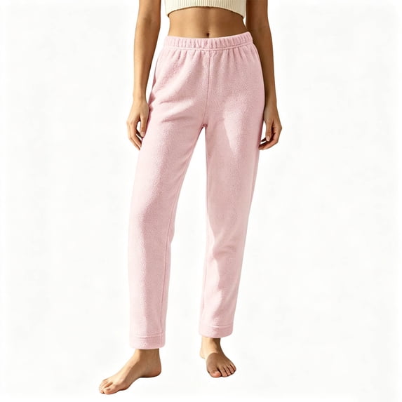Horkkom Elastic Waist Pants for Women Straight Leg Fleece Lined Comfy Pants Thick Warm Winter Pants with Pockets, S-2XL