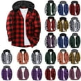 thumbnail image 1 of Horkkom Flannel Hoodie for Men Button Long Sleeve Plaid Shirt Fall Flannel Jacket with Pocket Drawstring XXL, Gifts for Men, 1 of 4