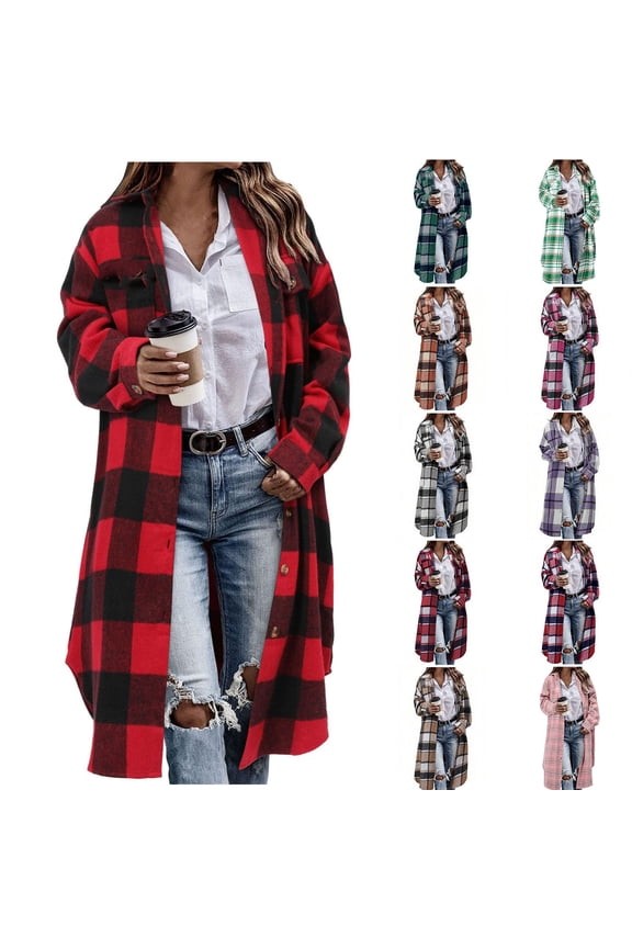 Flannel Shirt Women Button Down Plaid Shirts Jacket Fall Winter Casual Shacket Flannel Jacket with Pocket L