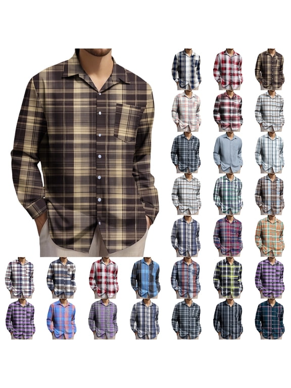 Button Down Shirt Men Long Sleeve Casual Western Shirts Plaid Printed Comfy Thin Shirt with Pocket XXL