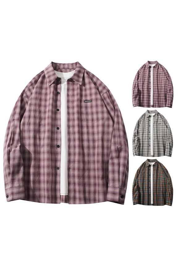 Flannel Shirt for Men Casual Button Down Shirts Long Sleeve Plaid Printed Loose Flannel Shirts with Pocket, Gifts for Men M, Gifts for Men